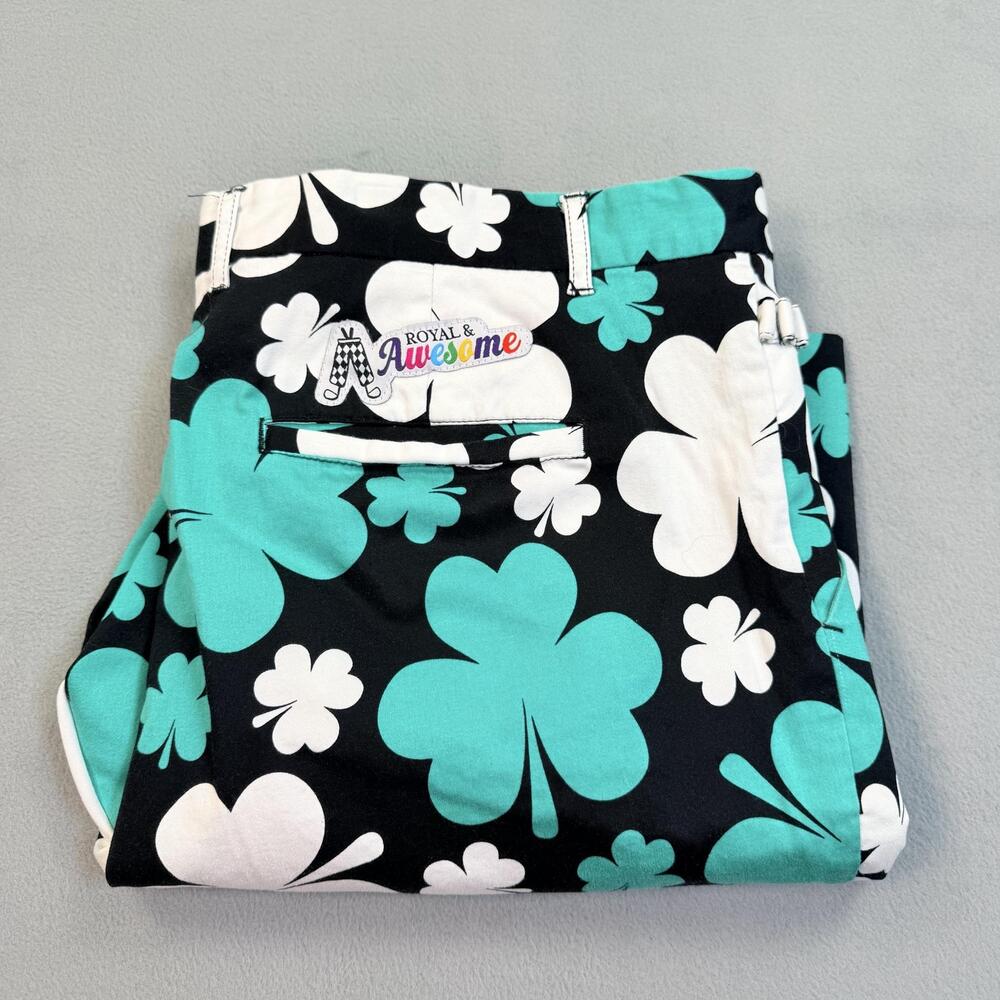 Royal & Awesome Shorts Mens 38 Shamrock Clover Chino Golf St Patricks Novelty